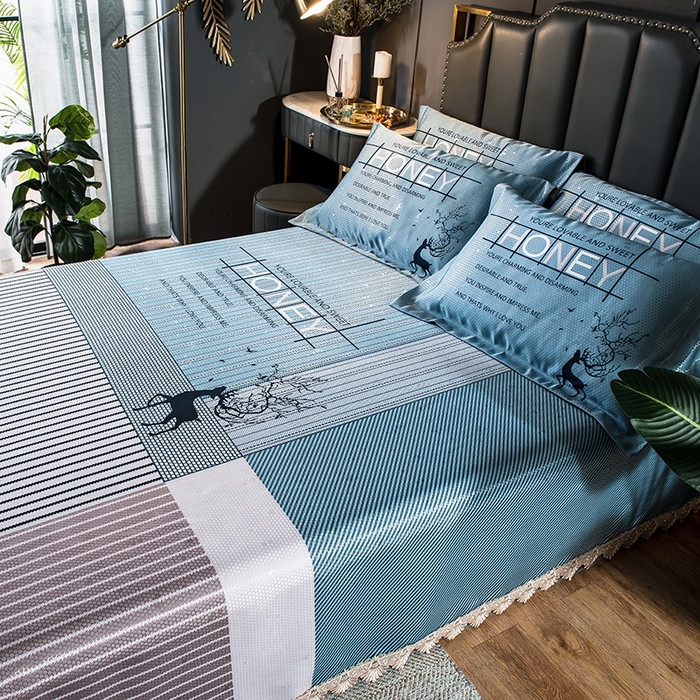 91家纺网 家纺一手货源 找家纺 大境 2024新款900d窝蜂冰丝凉席三件套 浪漫仲夏