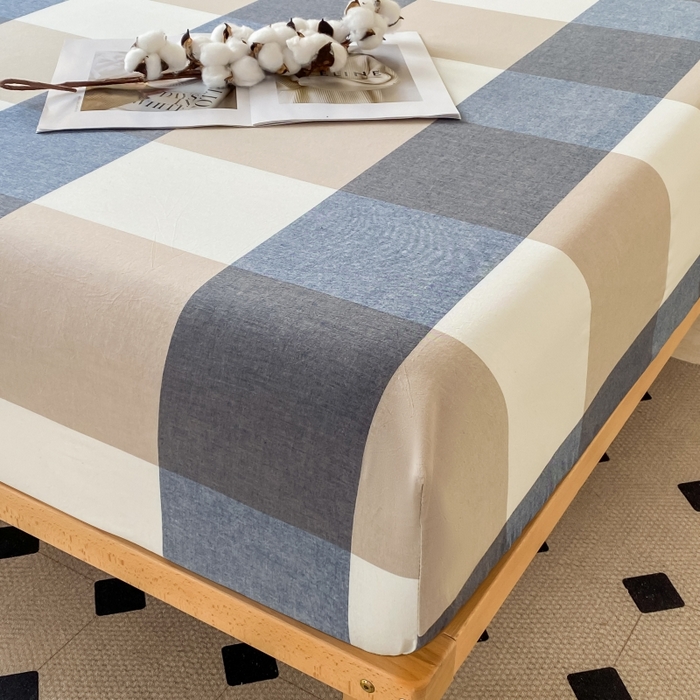 91家纺网 家纺一手货源 找家纺 寐眠 2024新款全棉水洗棉床单床笠单品-单床笠 蓝大格