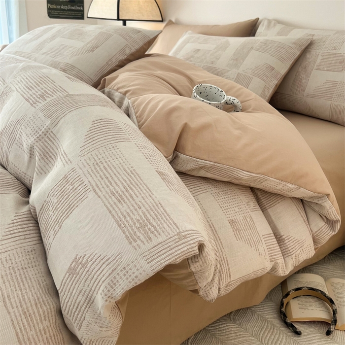 91家纺网 家纺一手货源 找家纺 HL原创 2024新款原创双层纱提花四件套 几何-咖