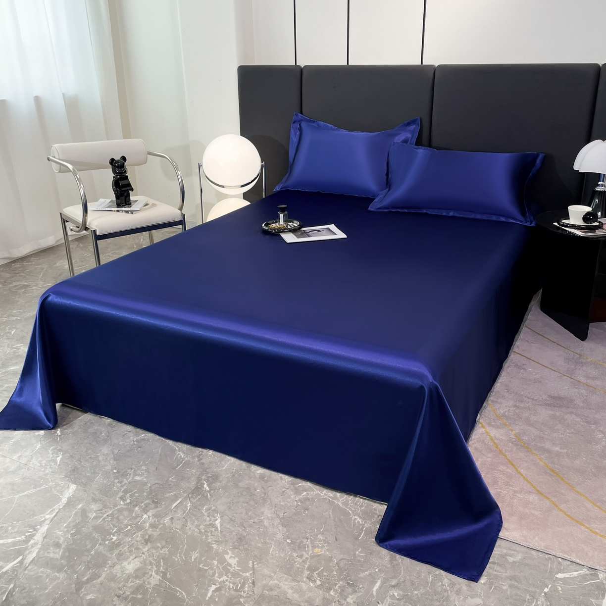 91家纺网 家纺一手货源 找家纺 梦舒羽 2025新款可水洗冰丝床垫保护罩防尘床单三件套 深海蓝