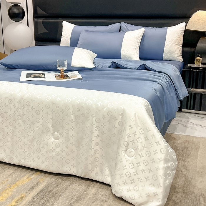 91家纺网 家纺一手货源 找家纺 梦之岛 2024新款水洗真丝提花空调被夏被四件套-路易公主 路易公主-蓝