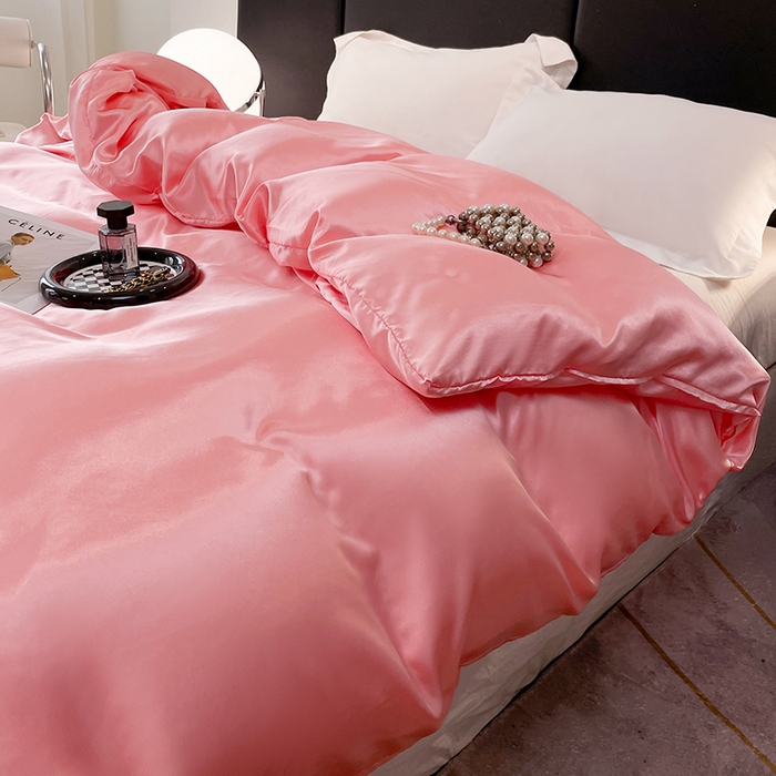 91家纺网 家纺一手货源 找家纺 梦舒羽 2025新款可水洗冰丝被套双人床被套带同款床单床笠四件套 玉色