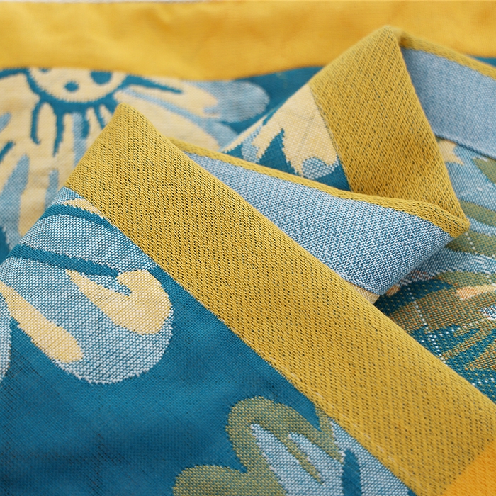 91家纺网 家纺一手货源 找家纺 朴尔-2024新款纯棉色织提花宽边定位四层纱布枕巾一对52*78 春色满园-绿