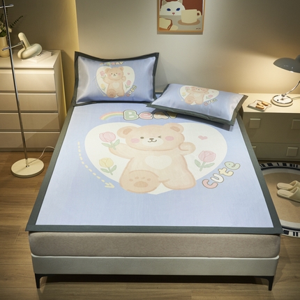 21度C 2024新款卡通大版数码印花冰藤席 晚安萌熊-床席款