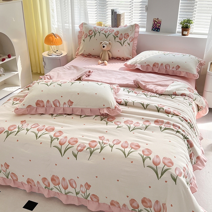 91家纺网 家纺一手货源 找家纺 梦莱斯 2024新款时尚舒适泡泡棉夏被四件套 密语