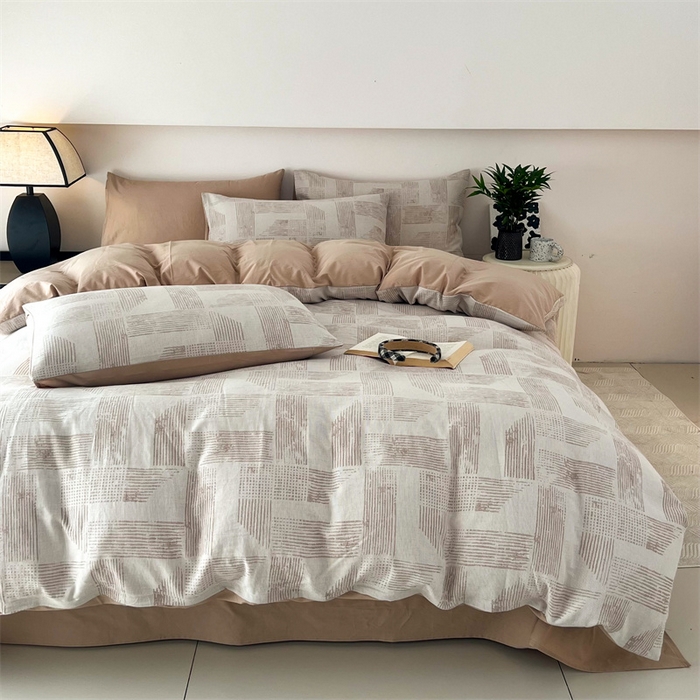 91家纺网 家纺一手货源 找家纺 HL原创 2024新款原创双层纱提花四件套 几何-咖