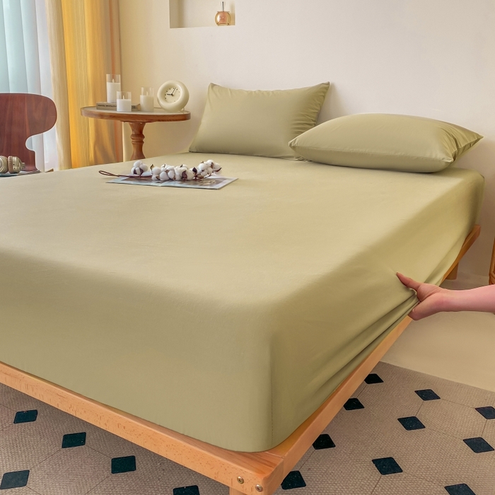 91家纺网 家纺一手货源 找家纺 寐眠 2024新款全棉水洗棉床单床笠单品-单床笠 橄榄绿
