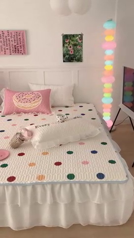 91家纺网 家纺一手货源 找家纺 昔可家纺 2024新款床裙款乳胶席 彩色波点