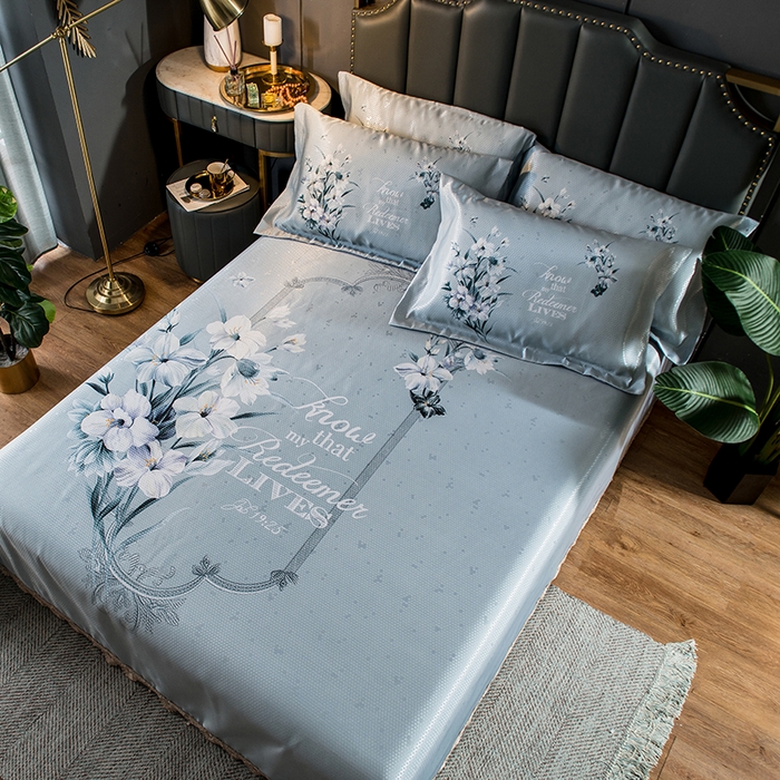 91家纺网 家纺一手货源 找家纺 大境 2024新款900d窝蜂冰丝凉席三件套 幽幽花语