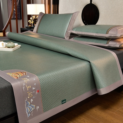 91家纺网 家纺一手货源 找家纺 （总）简一 2024新款滕王阁重工刺绣加厚编织冰滕双面凉席