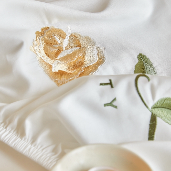 91家纺网 家纺一手货源 找家纺 秀色家纺 2025新款A类50支贡缎长绒棉刺绣床笠 唤醒系列-劳拉 劳拉-皓月白