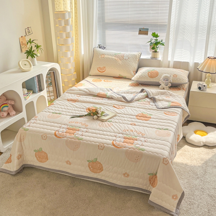 91家纺网 家纺一手货源 找家纺 福来临家纺 2025新款印花夏被 橙子兔