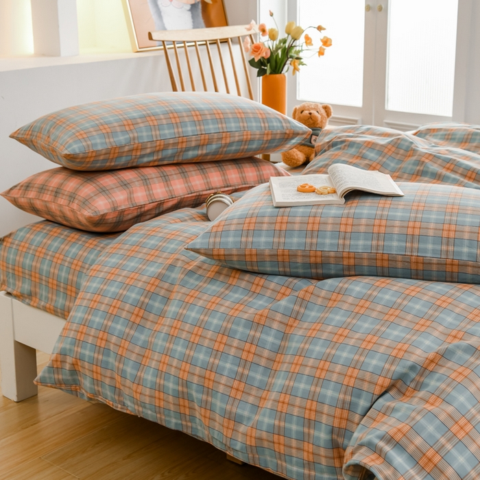 91家纺网 家纺一手货源 找家纺 柠萌家居 2024新款A类全棉色织水洗棉无印风四件套 芳华绿