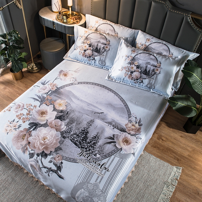 91家纺网 家纺一手货源 找家纺 大境 2024新款900d窝蜂冰丝凉席三件套 花开富贵