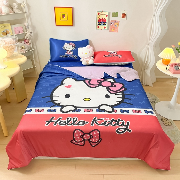 91家纺网 家纺一手货源 找家纺 博雅 2024新款三丽鸥凉感丝凉席夏被套件 大版-蝴蝶结KT