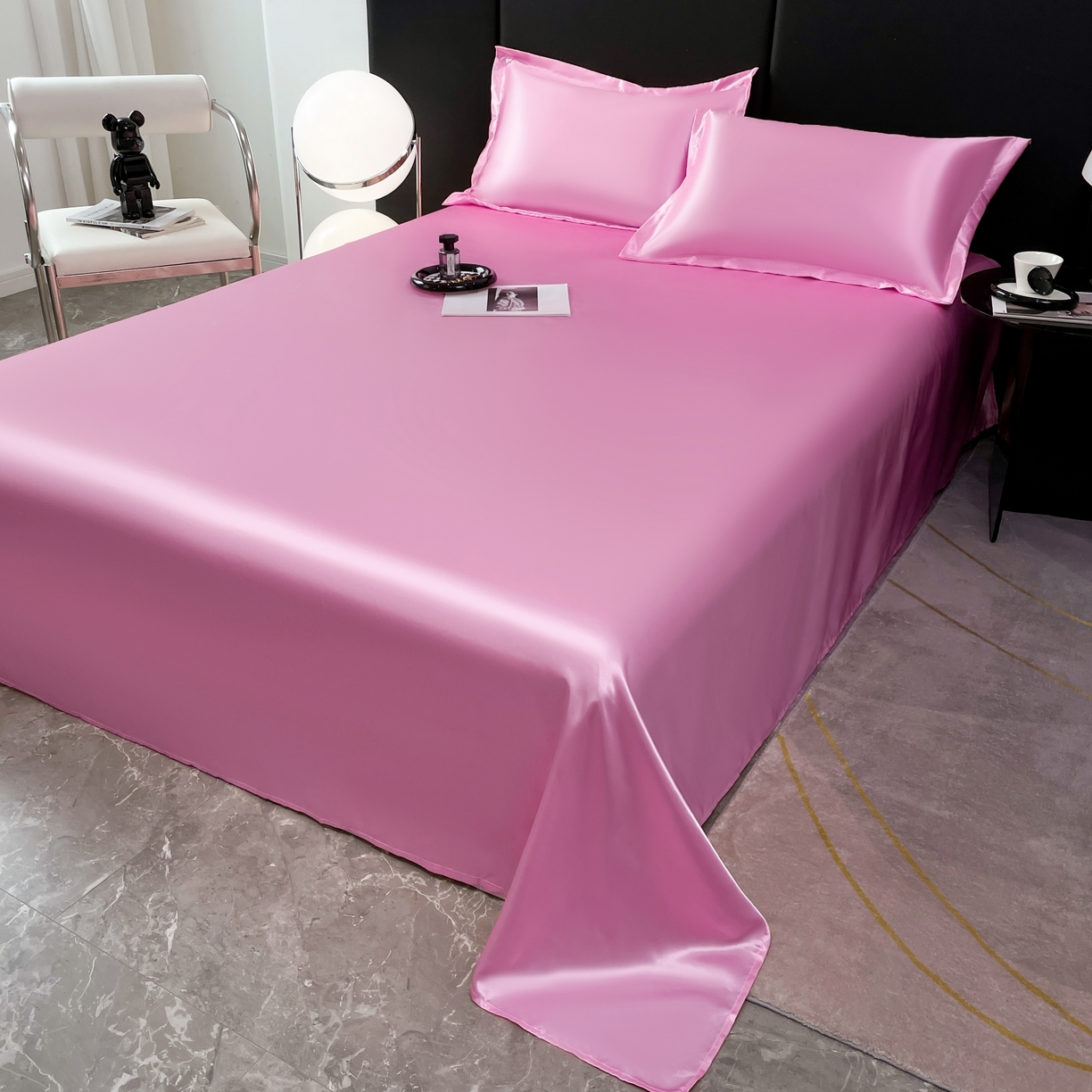 91家纺网 家纺一手货源 找家纺 梦舒羽 2025新款可水洗冰丝床垫保护罩防尘床单三件套 粉色