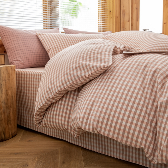 91家纺网 家纺一手货源 找家纺 柠萌家居 2024新款A类全棉色织水洗棉无印风四件套 玉小格