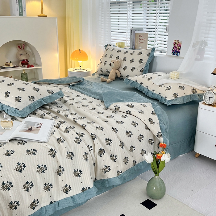 91家纺网 家纺一手货源 找家纺 梦莱斯 2024新款时尚舒适泡泡棉夏被四件套 晴朗