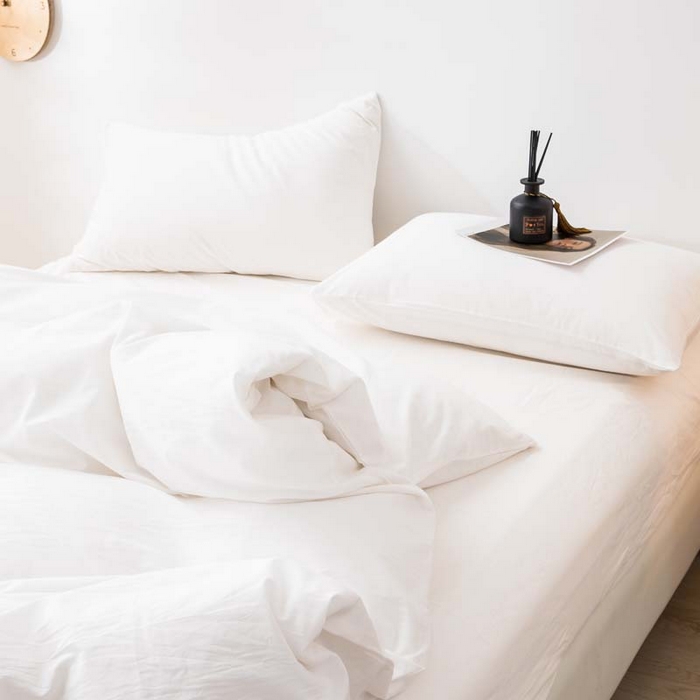 91家纺网 家纺一手货源 找家纺 柠萌家居 2024新款A类全棉色织水洗棉无印风四件套 纯白