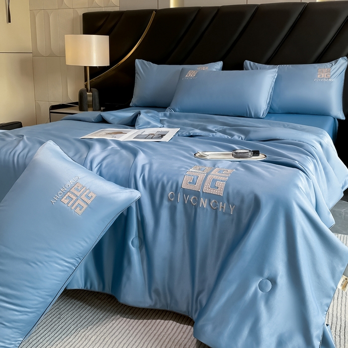 91家纺网 家纺一手货源 找家纺 露梦家纺 2025新款水洗真丝刺绣夏被-梵希 梵希-冰川蓝