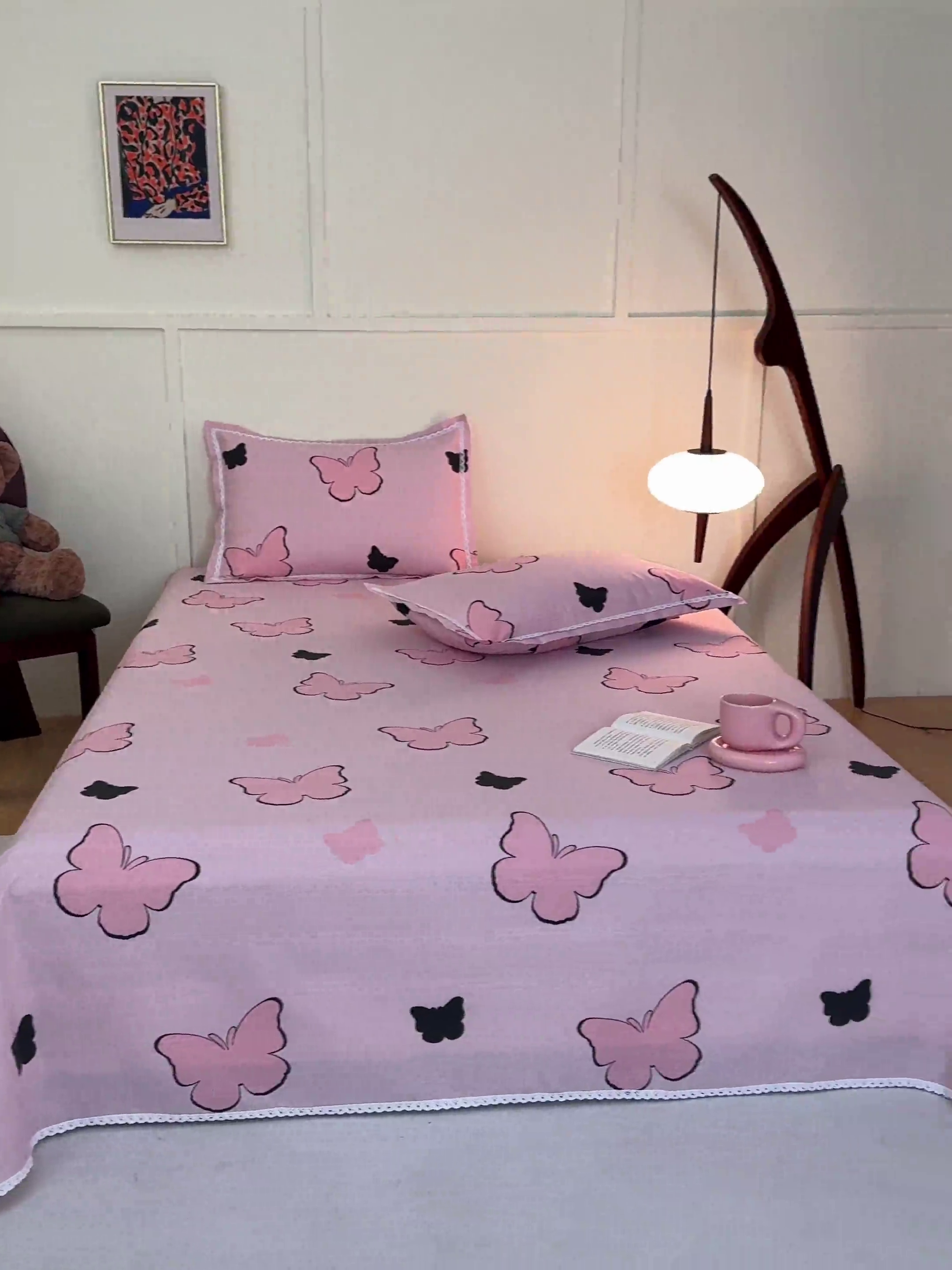 91家纺网 家纺一手货源 找家纺 萌宝 2025老粗布新款纯棉细纱三枚缎卡帆布花边款软凉席床单提供买家秀恋蝶