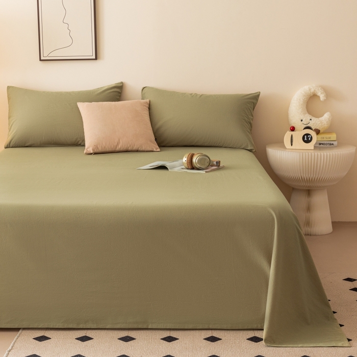 91家纺网 家纺一手货源 找家纺 寐眠 2024新款全棉水洗棉床单床笠单品-单床单 橄榄绿