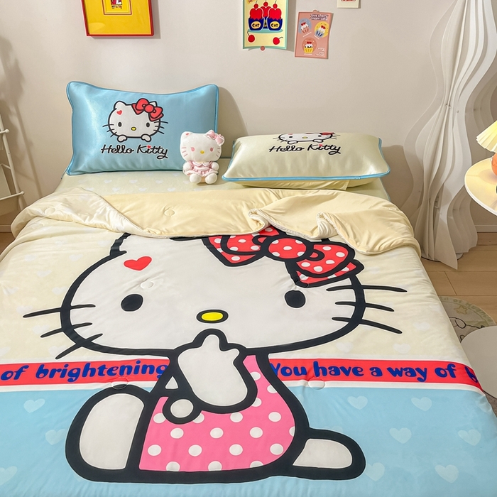 91家纺网 家纺一手货源 找家纺 博雅 2024新款三丽鸥凉感丝凉席夏被套件 大版-美美KT