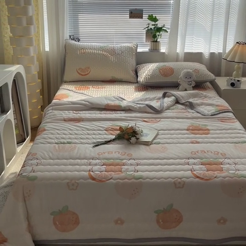 91家纺网 家纺一手货源 找家纺 福来临家纺 2025新款印花夏被 橙子兔