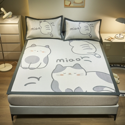 21度C 2024新款卡通大版数码印花冰藤席 慵懒喵喵-床席款