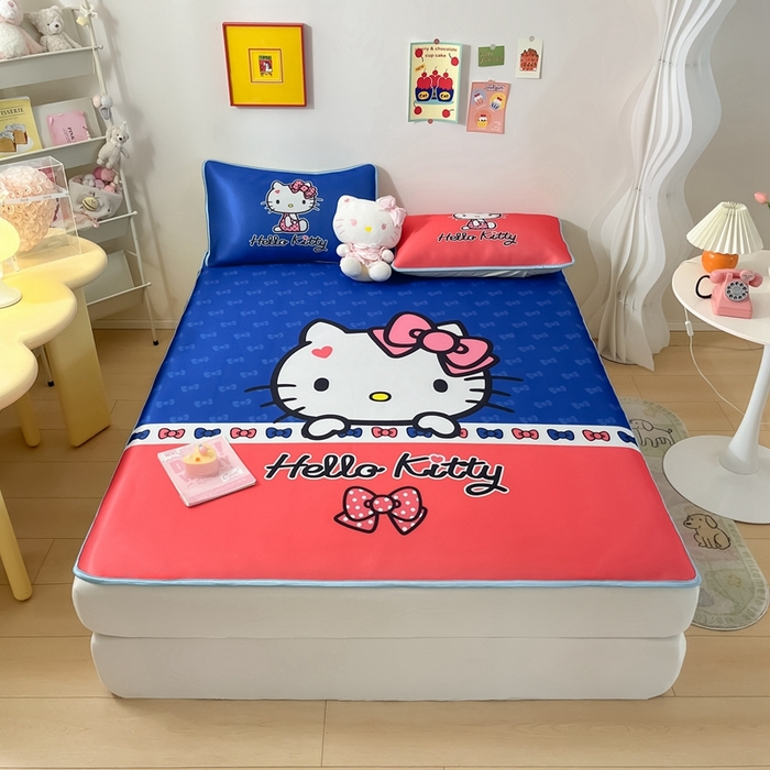 91家纺网 家纺一手货源 找家纺 博雅 2024新款三丽鸥凉感丝凉席夏被套件 大版-蝴蝶结KT