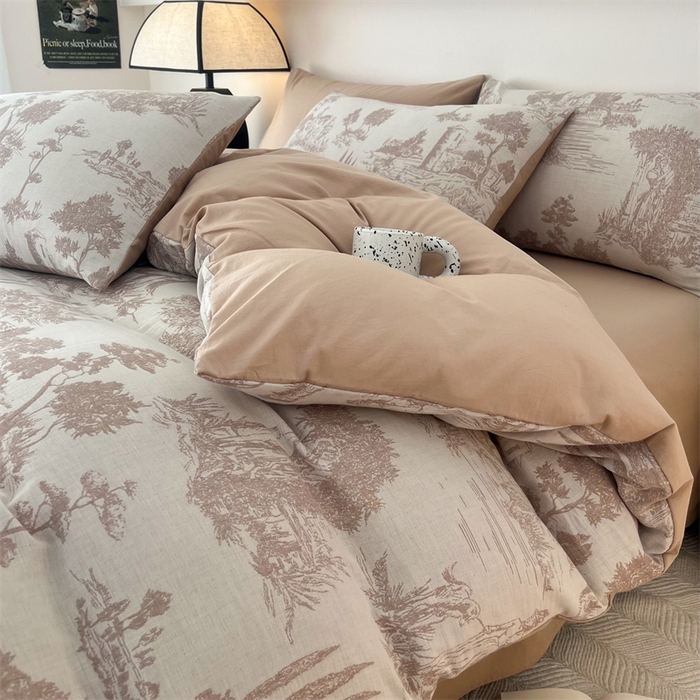 91家纺网 家纺一手货源 找家纺 HL原创 2024新款原创双层纱提花四件套 拾光-咖