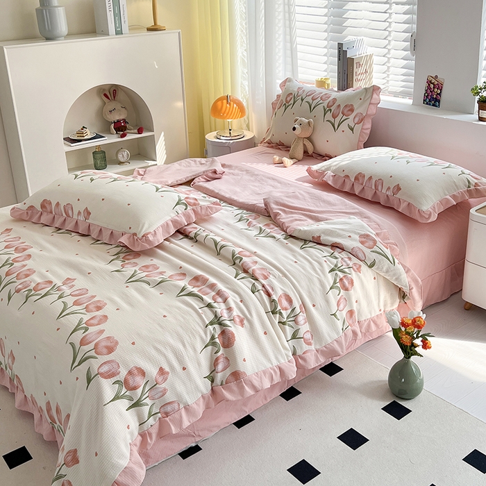 91家纺网 家纺一手货源 找家纺 梦莱斯 2024新款时尚舒适泡泡棉夏被四件套 密语