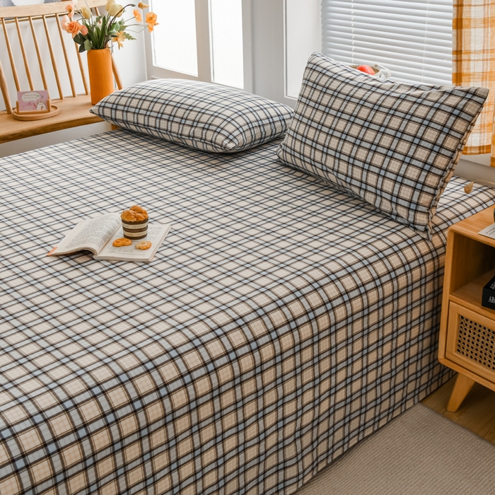 91家纺网 家纺一手货源 找家纺 柠萌家居 2024新款A类全棉色织水洗棉无印风四件套 里约蓝