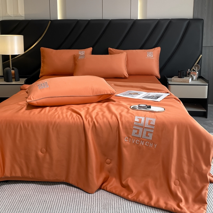 91家纺网 家纺一手货源 找家纺 露梦家纺 2025新款水洗真丝刺绣夏被-梵希 梵希-爱马橙