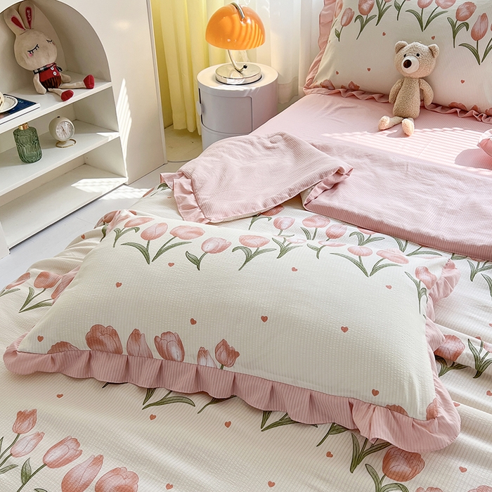 91家纺网 家纺一手货源 找家纺 梦莱斯 2024新款时尚舒适泡泡棉夏被四件套 密语