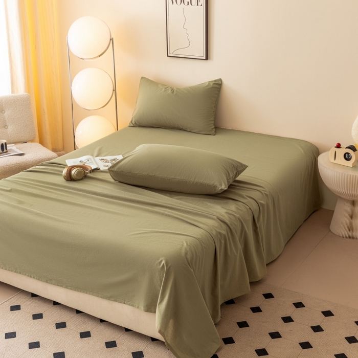 91家纺网 家纺一手货源 找家纺 寐眠 2024新款全棉水洗棉床单床笠单品-单床单 橄榄绿
