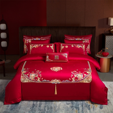 91家纺网 家纺一手货源 找家纺 （总）高大尚婚庆馆 2025新款60支双股长绒棉提花四件套多件套-婚庆系列