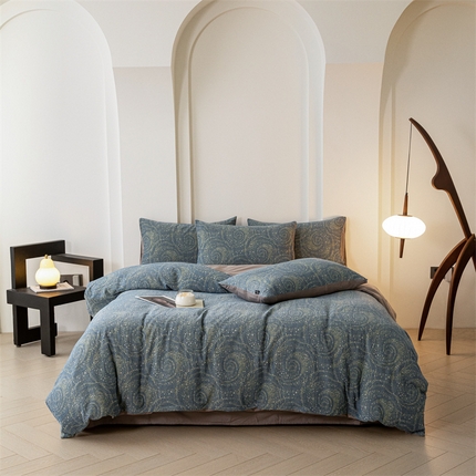 91家纺网 家纺一手货源 找家纺 大米家居 2024新款全棉60支双层纱色织提花四件套 星空