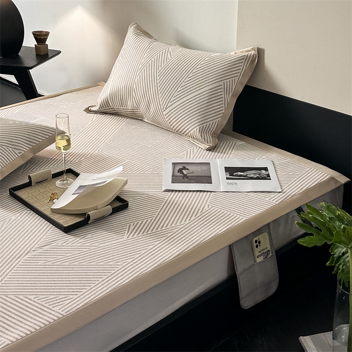 91家纺网 家纺一手货源 找家纺 三味舒屋 2025新款抗菌防螨900D高端养生冰藤席--马汀系列 马汀咖床席