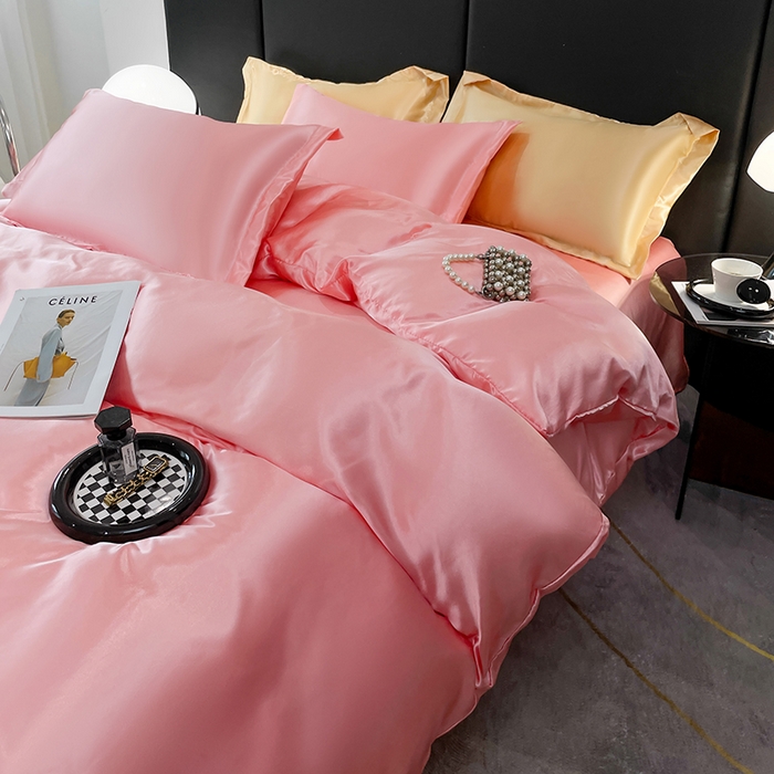 91家纺网 家纺一手货源 找家纺 梦舒羽 2025新款可水洗冰丝被套床单枕套夏季四件套 玉色