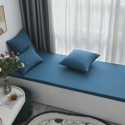 多米家居 2024新款素色提花全棉砂洗飘窗垫可定制任何尺寸-彩棉  彩棉-蓝