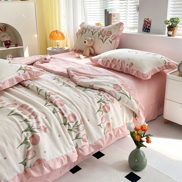 91家纺网 家纺一手货源 找家纺 梦莱斯 2024新款时尚舒适泡泡棉夏被四件套 密语