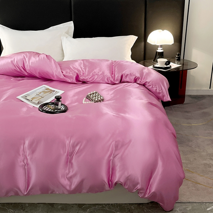 91家纺网 家纺一手货源 找家纺 梦舒羽 2025新款可水洗冰丝被套双人床被套带同款床单床笠四件套 粉色