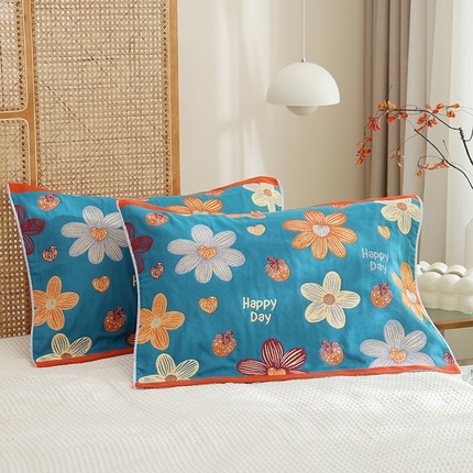 91家纺网 家纺一手货源 找家纺 （总）朴尔家纺-毛巾被 2024年新款色织定位提花纯棉四层纱布枕巾-朴尔毛巾被25*78一对