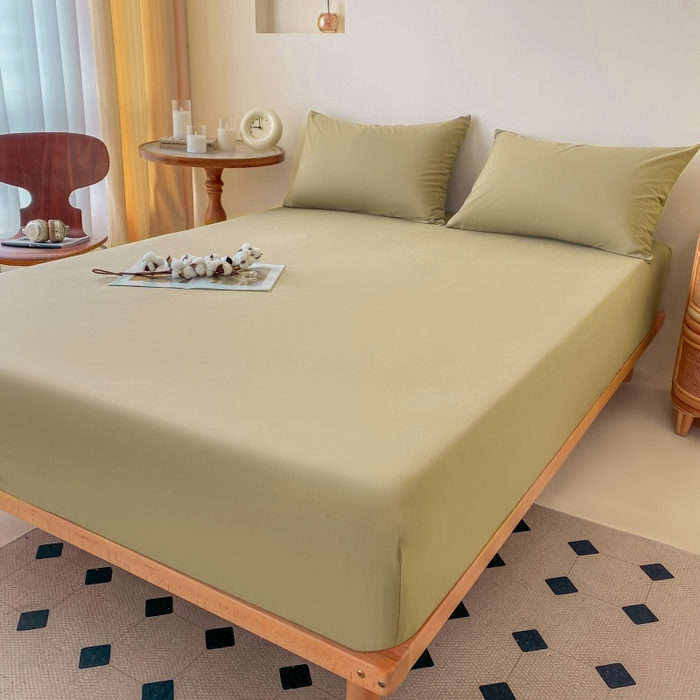 91家纺网 家纺一手货源 找家纺 寐眠 2024新款全棉水洗棉床单床笠单品-单床笠 橄榄绿