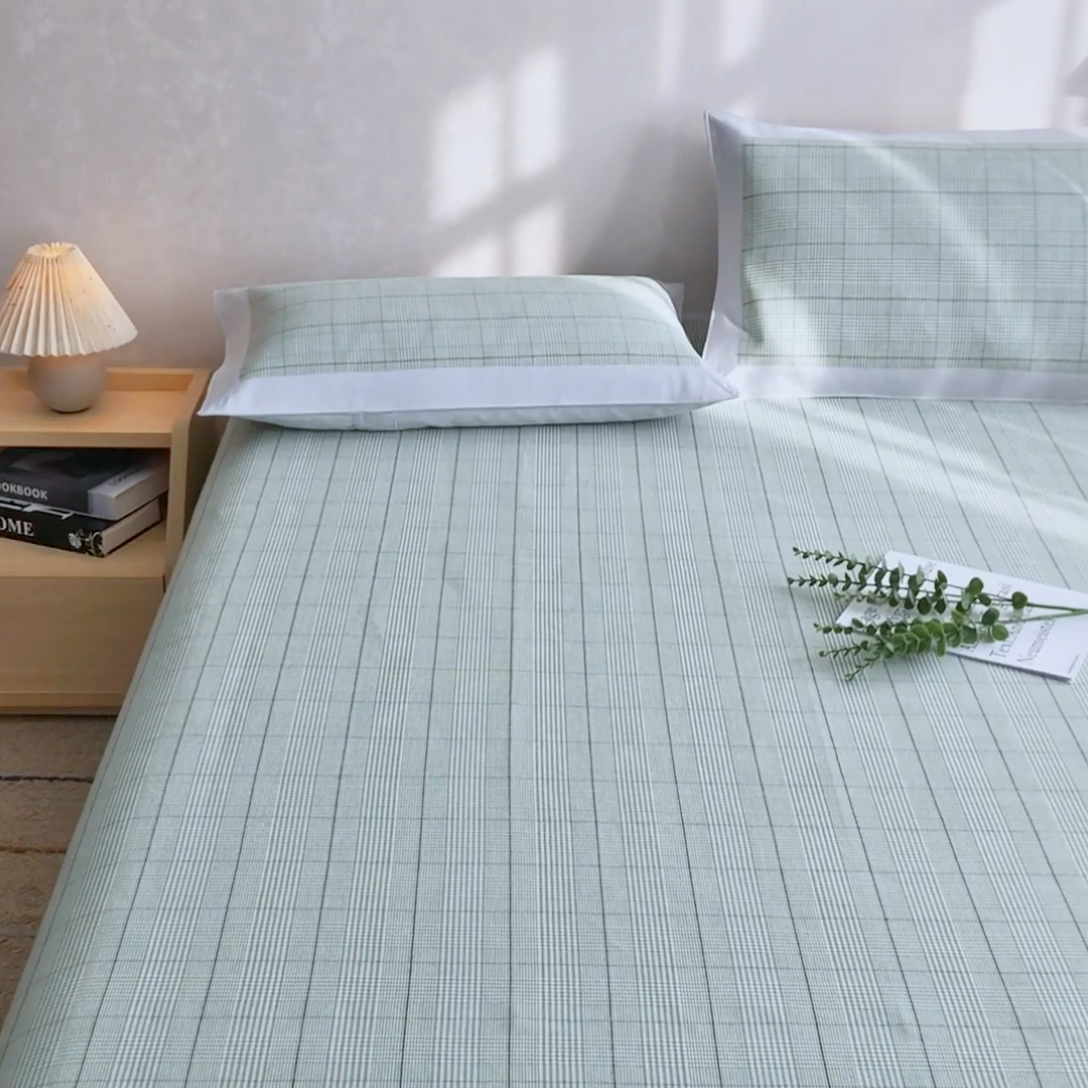 91家纺网 家纺一手货源 找家纺 金泰莱 2025新款加厚老粗布凉席三件套全棉老粗布床单纯棉床单软凉席 朝歌