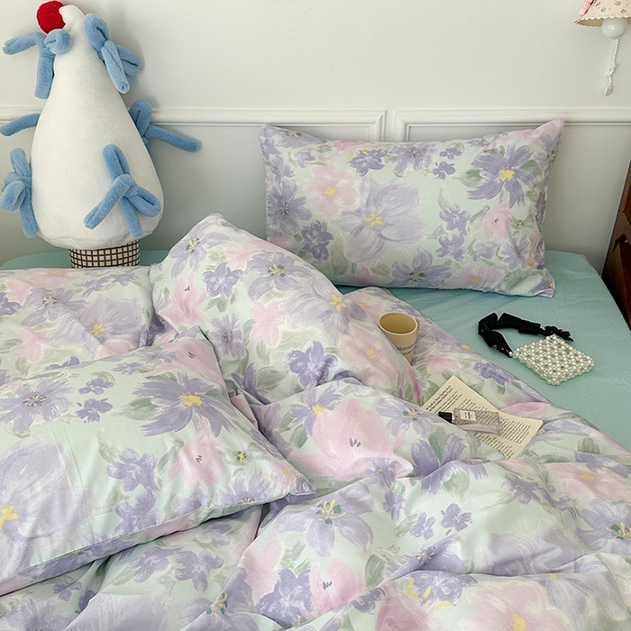 91家纺网 家纺一手货源 找家纺 昔可家纺 2024新款全棉春日复古印花四件套 梨花落