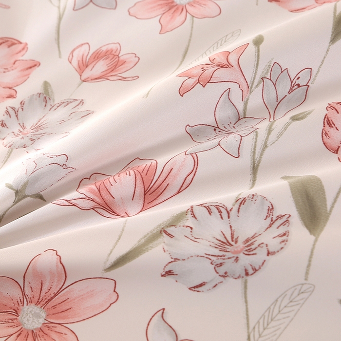 91家纺网 家纺一手货源 找家纺 梦莱斯 2024新款拼角宽边水洗天丝夏被四件套 清晨粉红