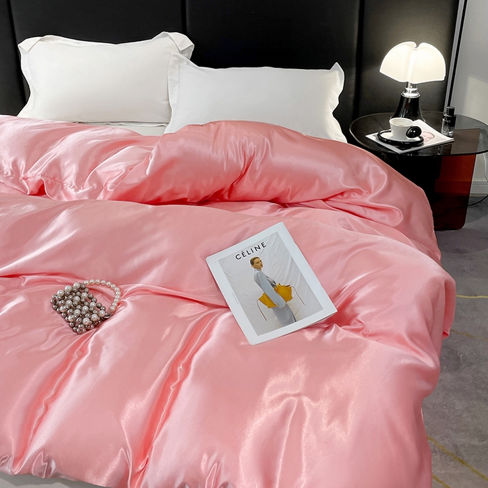 91家纺网 家纺一手货源 找家纺 梦舒羽 2025新款可水洗冰丝被套双人床被套带同款床单床笠四件套 玉色