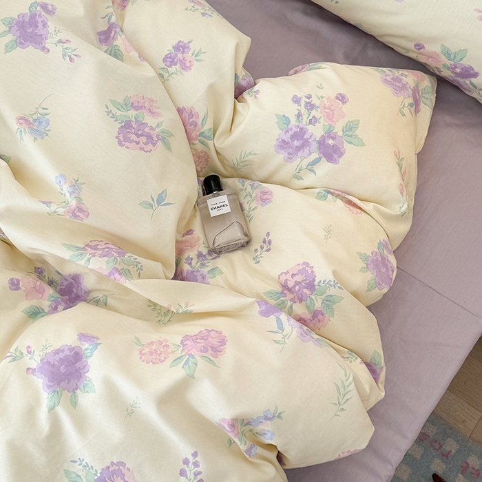 91家纺网 家纺一手货源 找家纺 昔可家纺 2024新款全棉春日复古印花四件套 紫色落花